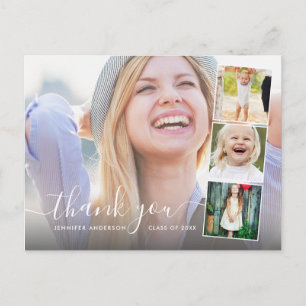 Chic Script 4 Photo Collage Graduation Thank You Postcard