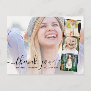 Chic Script 4 Photo Collage Graduation Thank You Postcard