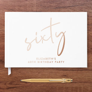 Chic Script 60th Birthday Party Rose Gold Guest Book
