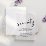 Chic Script 70th Birthday Party Vellum Invitations<br><div class="desc">Elevate her 70th birthday party with this vellum paper invitation featuring "seventy" in a large chic script,  her name in elegant serif typography and the party details in simple,  modern lettering. If desired,  you can overlay this invitation on a photo of the honoree for a sophisticated and timeless touch.</div>