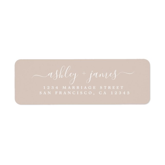 Chic Script Almond Peach Wedding Return Address (Front)