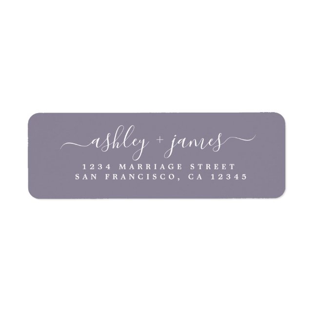 Chic Script Ash Purple Wedding Return Address (Front)
