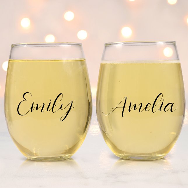 Chic Script Bachelorette Party Stemless Wine Glass (Creator Uploaded)