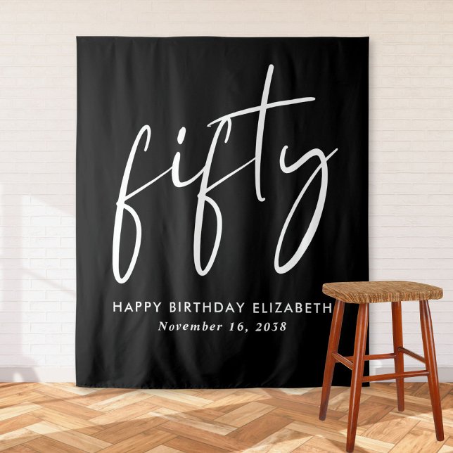 Chic Script Black 50th Birthday Party Tapestry (Creator Uploaded)