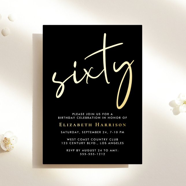 Chic Script Black 60th Birthday Party Gold (Creator Uploaded)