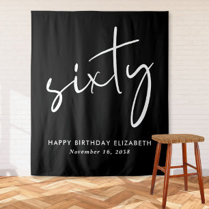 Chic Script Black 60th Birthday Party Tapestry