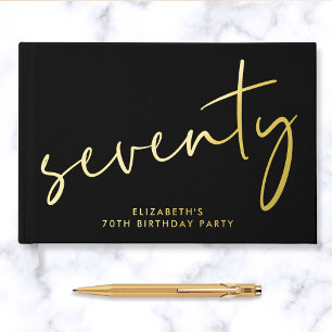 Chic Script Black 70th Birthday Party Guest Book