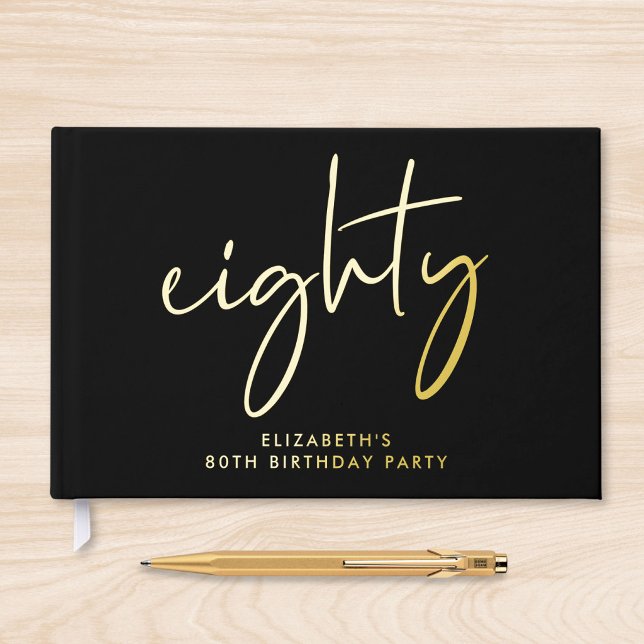 Chic Script Black 80th Birthday Party Guest Book (Chic Script Black 80th Birthday Party Foil Guest Book)