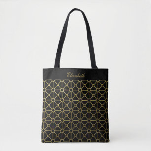 Chic Script Black and Gold Pattern Tote Bag