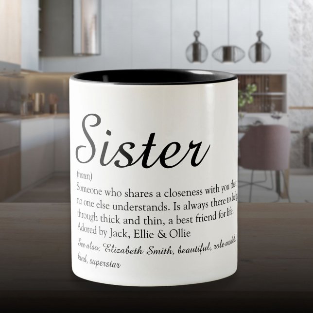 Chic Script Black and White Cool Sister Definition Two-Tone Coffee Mug (Chic Script Black and White Cool Sister Definition Two-Tone Coffee Mug)