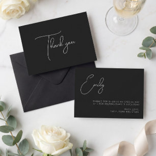 Chic Script Black Bridal Shower Thank You Card