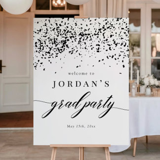 Chic Script Black Confetti Graduation Party Sign