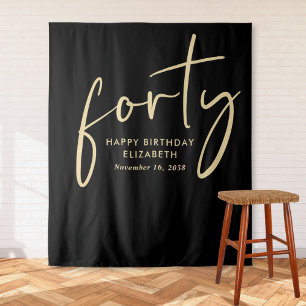 Chic Script Black Gold 40th Birthday Party Tapestry