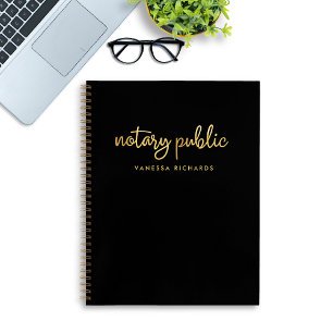 Chic Script Black & Gold Notary Name  Notebook