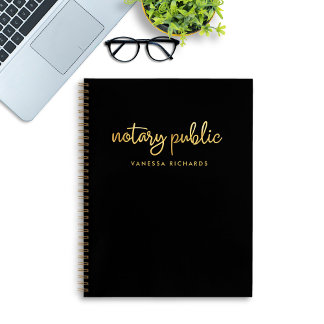 Chic Script Black & Gold Notary Name Notebook
