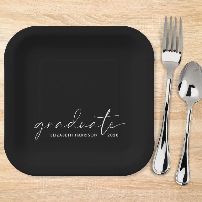 Chic Script Black Graduation Party Paper Plate (Creator Uploaded)