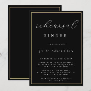 Chic Script Black Rehearsal Dinner Invitation