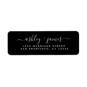 Chic Script Black Wedding Return Address Label