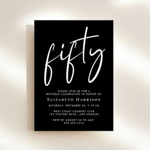 Chic Script Black White 50th Birthday Party Invitation