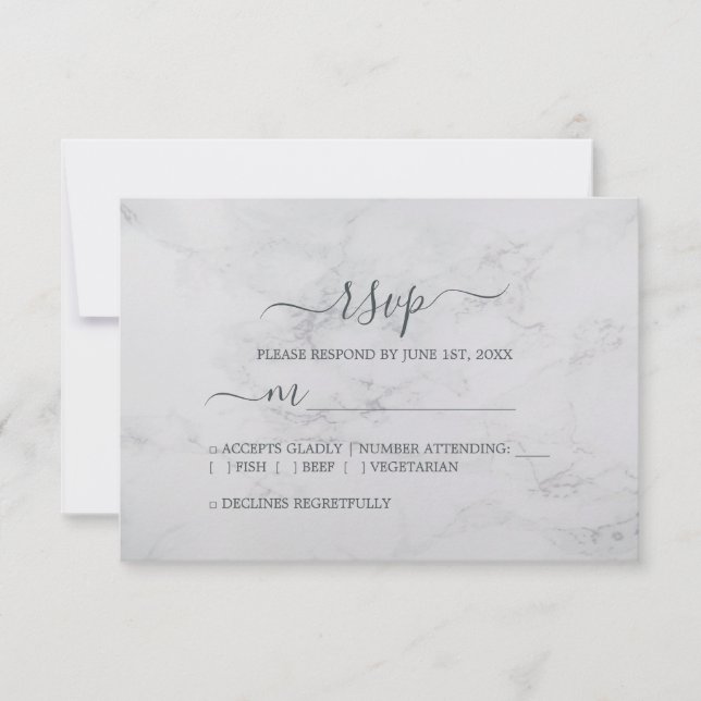 Chic Script Black White Minimal Wedding RSVP Card (Front)