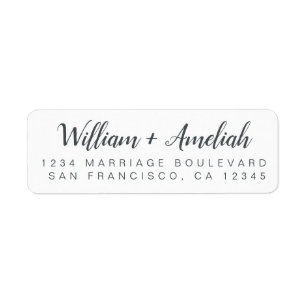 Chic Script Black White Wedding Return Address