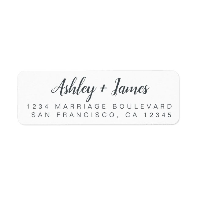 Chic Script Black White Wedding Return Address (Front)