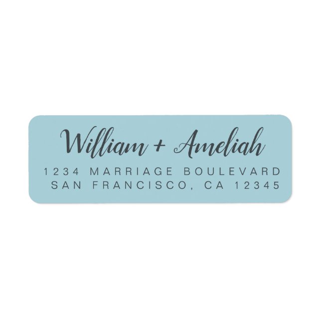 Chic Script Blue Glow Wedding Return Address Label (Front)