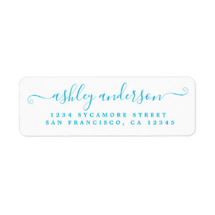 Chic Script Blue Ink Name Return Address Label