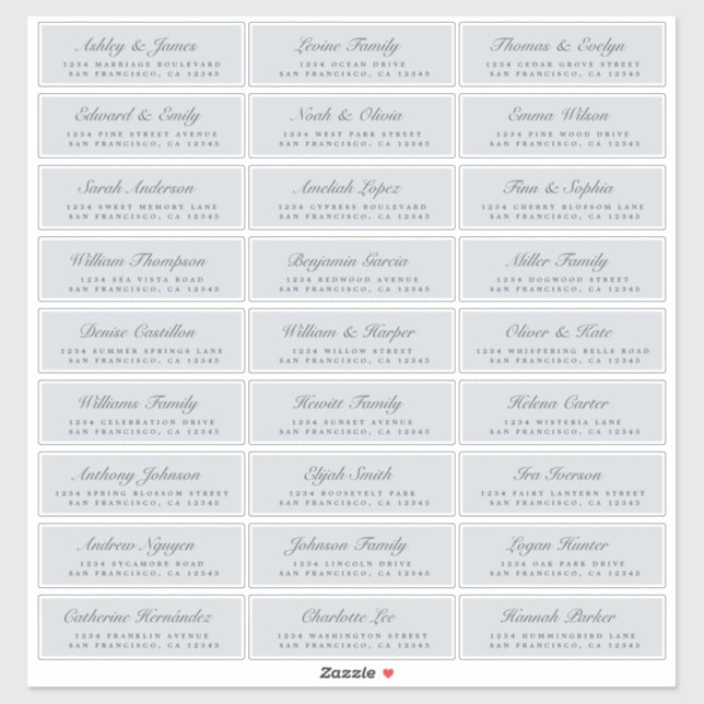 Chic Script Blue Wedding Guest Address Labels (Sheet)