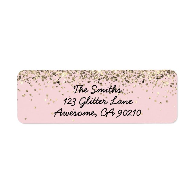Chic Script Blush Glitter Wedding Return Address (Front)