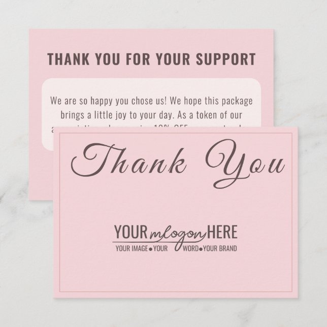 Chic Script Blush Logo Social Media Thank You Card (Front/Back)