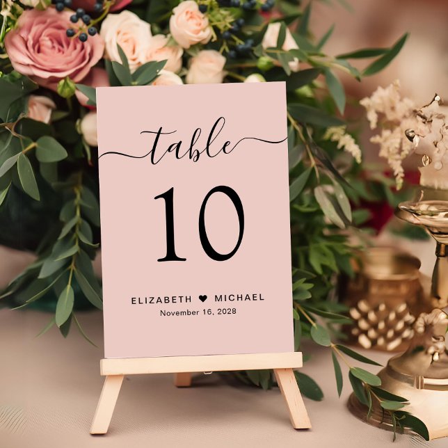 Chic Script Blush Pink Wedding Reception Table Number (Creator Uploaded)