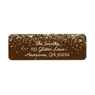 Chic Script Brown Glitter Wedding Return Address
