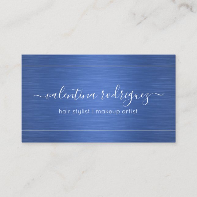 Chic Script Brushed Royal Blue Modern Minimalist Business Card (Front)