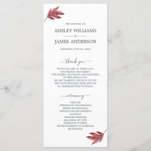 Chic Script Burgundy Leaf Minimal Wedding Programme