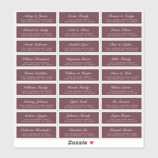 Chic Script Burgundy Wedding Guest Address Labels (Sheet)
