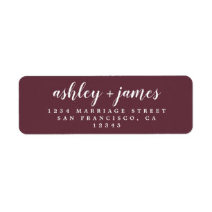 Chic Script Burgundy Wedding Return Address