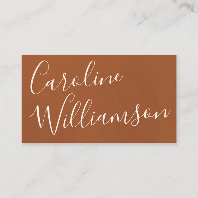Chic Script Calligraphy Elegant Terracotta Texture Business Card (Front)