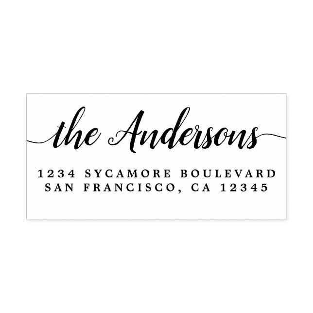 Chic Script Calligraphy Family Name Return Address Rubber Stamp (Imprint)