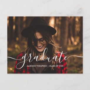 Chic Script Calligraphy Graduation Photo Announcement Postcard