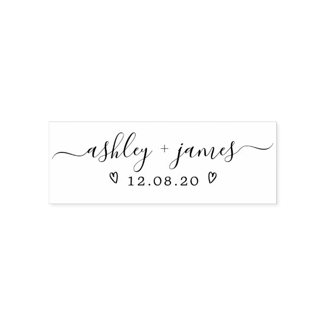 Chic Script Calligraphy Names Wedding Date Self-inking Stamp (Design)