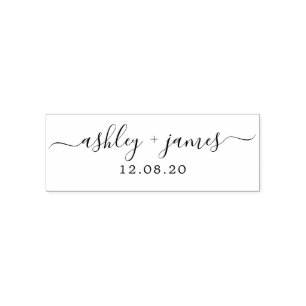 Chic Script Calligraphy Names Wedding Date  Self-inking Stamp