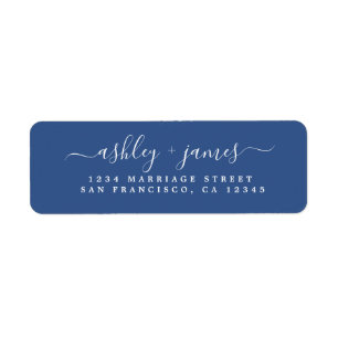 Chic Script Classic Blue Wedding Return Address