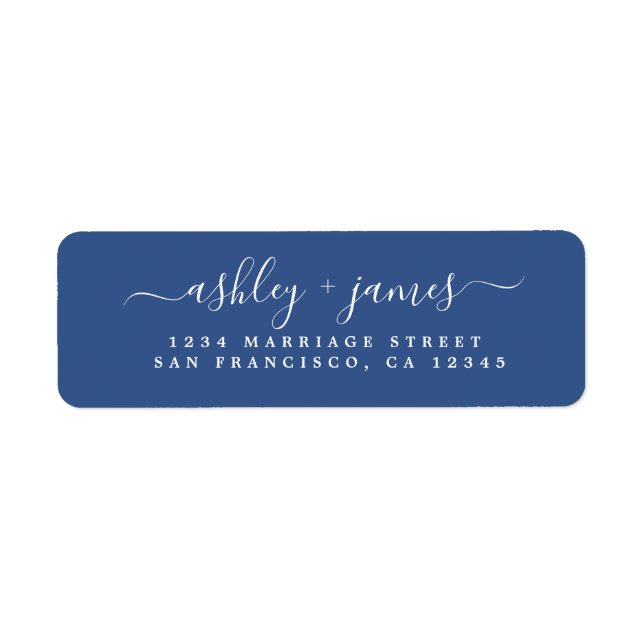 Chic Script Classic Blue Wedding Return Address (Front)