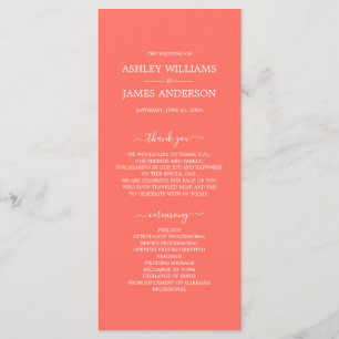 Chic Script Coral Simple Minimal Wedding Programme