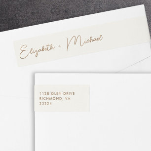 Chic Script Cream Gold Wedding Return Address Wrap Around Label