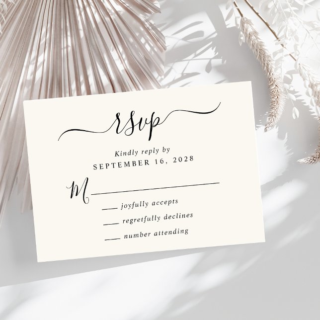 Chic Script Cream Wedding RSVP Card (Creator Uploaded)
