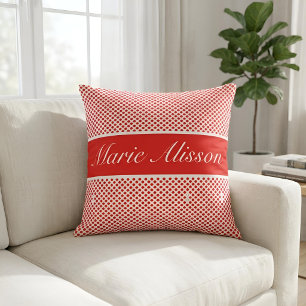 Chic Script Custom Name Red Polka Dots Pattern Cushion