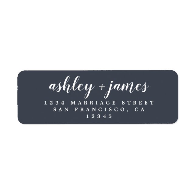 Chic Script Dark Blue Wedding Return Address (Front)