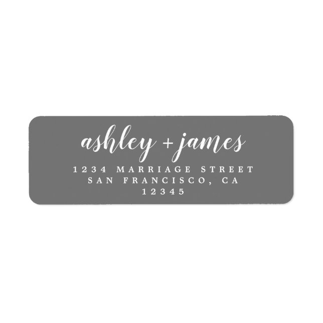 Chic Script Dark Grey Wedding Return Address (Front)